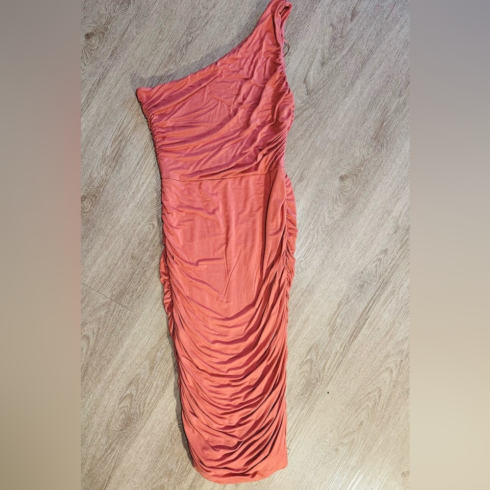 Socialite Coral Pink One Shoulder Ruched Bodycon Dress M